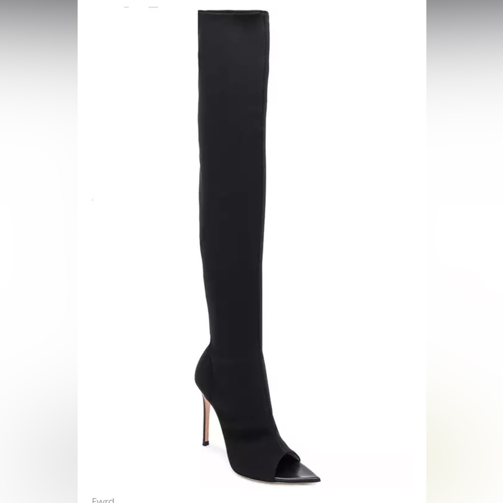 Gianvito Rossi Gotham Cuissard Peep Toe Thigh High Boots 🖤Black on black🖤 - Picture 2 of 15